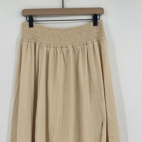 Luvamia Womens XL Beige Midi Asymmetrical Hem Skirt Smocked - Picture 5 of 12